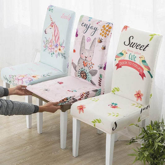 2/4/6pcs Cartoon Printing Dining Chair Cover Spandex Stretch Elastic Chair Cover for Wedding Dining Room Office Banquet