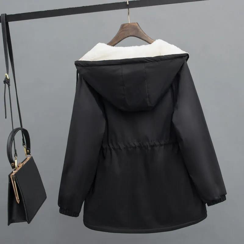 Parker Plus Velvet Thick Coat Women All-match Casual Casual Short Hooded Waist Loose Windbreaker Women Warm and Comfortable
