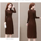 Autumn and Winter Slim-fit Inner Base Skirt Mid-length Casual Pleated Skirt Solid Color Over-the-knee Women's Sweater Dress