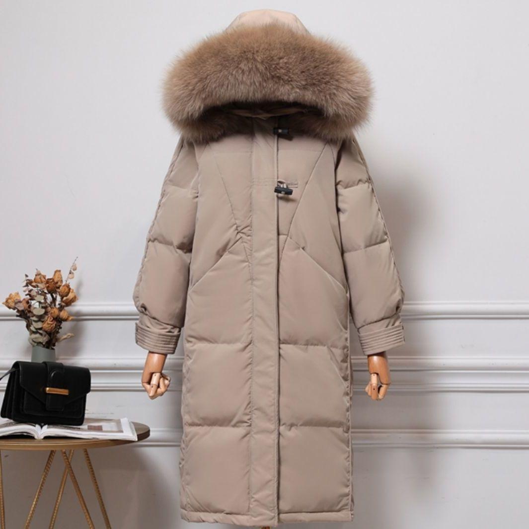 White Duck Down Jacket Women's Mid-length Fox Fur Large Fur Collar Loose Over The Knee Plus Down Thickened Women's Winter