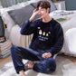 Men's Pajamas Autumn and Winter Flannel Thickening Plus Velvet Coral Velvet Cartoon Pajamas Men's Home Service Winter Suit