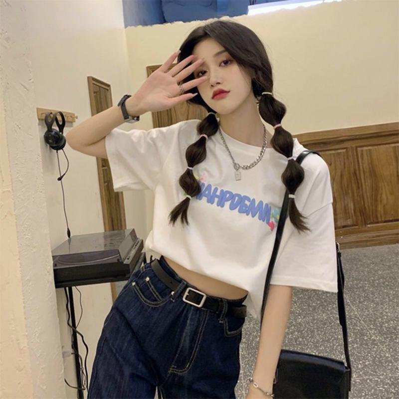 100% Cotton Short Print Short-sleeved T-shirt Women's Design Sense Summer Loose All-match Top Ins Tide