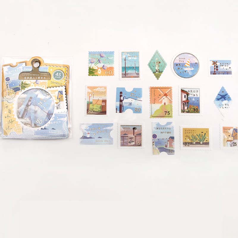 45PCS Stamping Sticker Pack Zhiyi Letter Salt Series Art Handbook Decoration Collage Material Stamp Sticker Small Fresh