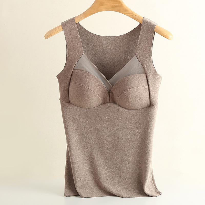 Thermal Wear Women Warm Vest Underwear German Velvet Seamless Inner Wear Female Vest with Padded V-neck Sleeveless Tank Top