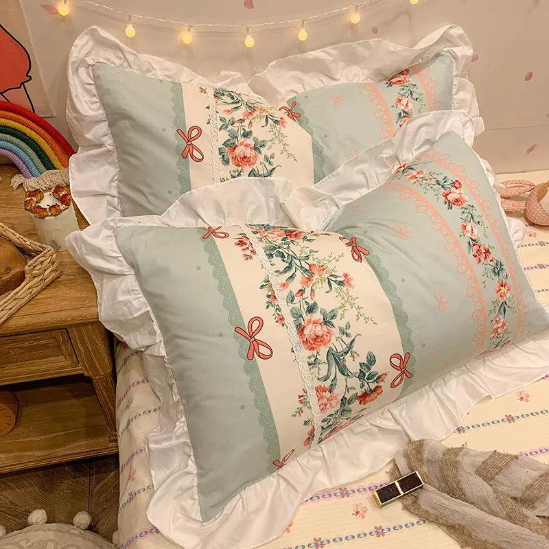 High-grade Cotton Princess Pillowcases A Pair of Floral Print Large Pillowcases 48*74cm Bedding