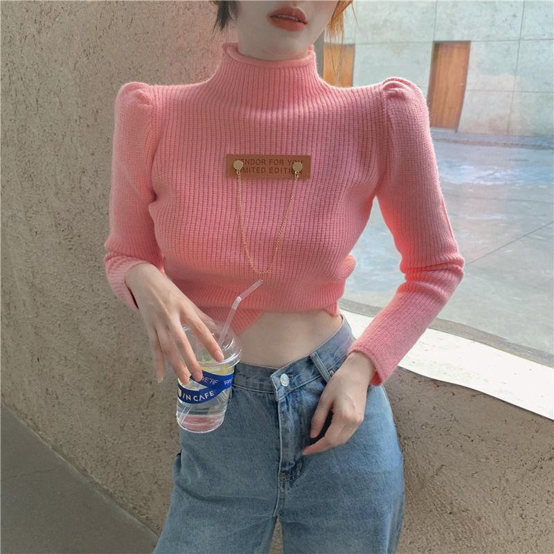 Turtleneck Design Sense Sweater Women's Niche Fall Winter Short Slim Outer Wear Small Knit Sweater Top