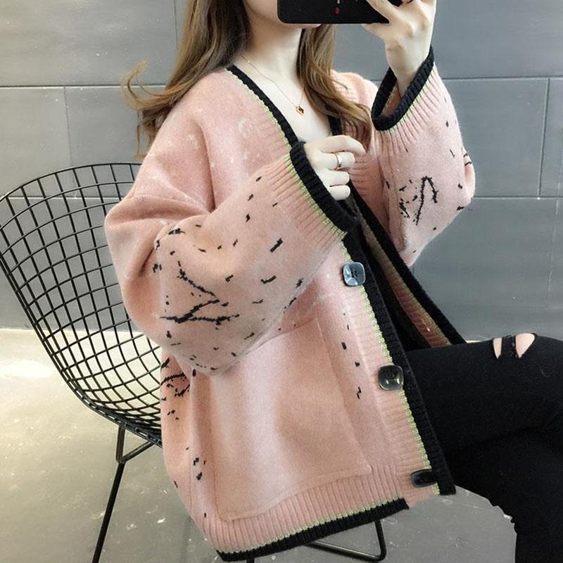 Autumn and Winter Loose Casual Sweater Cardigan Knitted Simple Coat Fashionable Women's Top