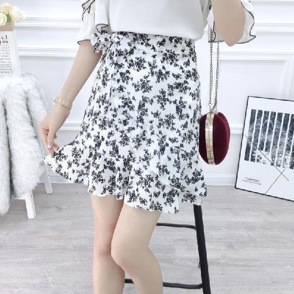 Bohemian Print Summer Skirts Womens Ruffle Floral Short Skirt High Waist Chiffon Beach Mini Skirt