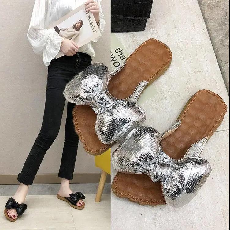 Women's Fashion Slippers Bowknot Design Slippers Lightweight Casual Flat Shoes Soft Soled Shoes