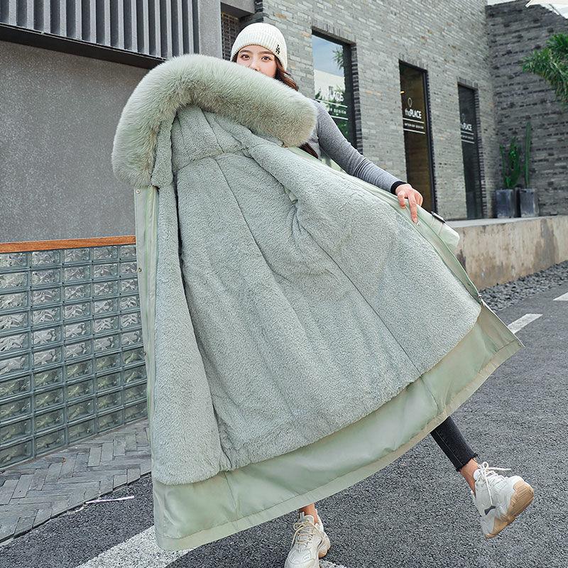 Women's Fashion Winter Down Jacket Medium Length Thickened Warm Women's Parka Hooded Wool Collar Cotton Padded Jacket