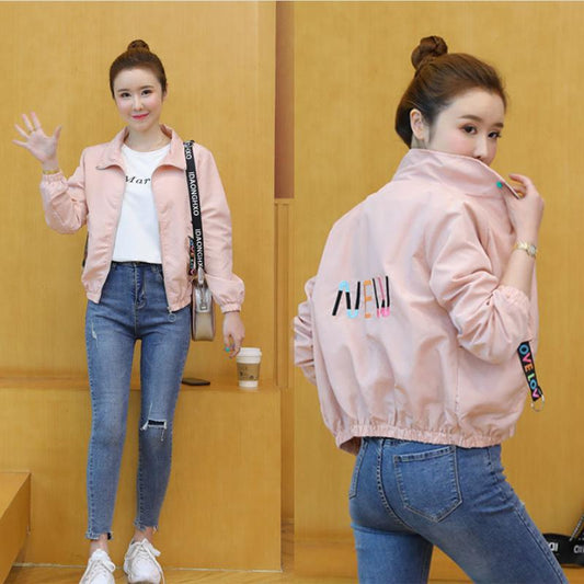 Double-layer Fabric Spring and Autumn Women's Hooded Short Coat Embroidered All-match Casual Sports Jacket Baseball Uniform
