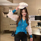 Pofulove Lovely Crew Neck Lace Cuffs Base Knitwear Skin-friendly High Elastic Button Jumper Sweater
