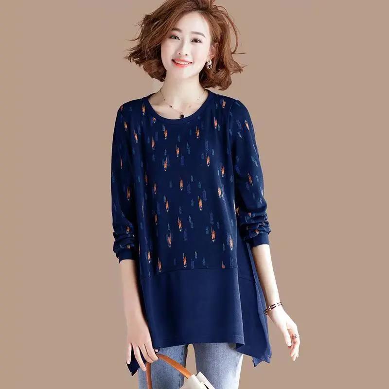 Women Casual Long Sleeve Round Neck printing T-Shirt Fall Vintage Loose Tee Tops Pullover