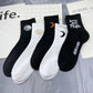 5 Pairs of Men's Cotton Hip-hop Style Skateboard Socks Cartoon Pattern Socks Breathable Soft Tube Socks