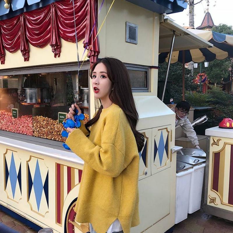 Pofulove Elegant cute sweater women milk blue sweater forest autumn and winter loose long tide
