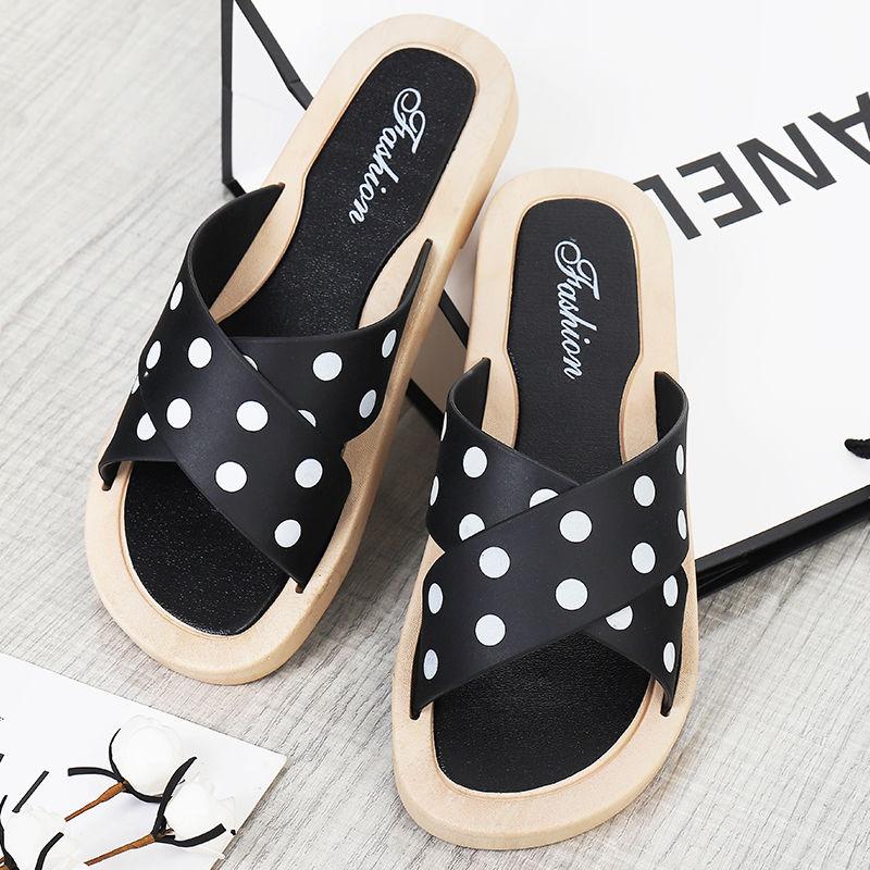 Slippers Women Wear Korean Home Bath Slippers Summer Sandals Slippers Fashionable Wave Point Flat Beach Shoes