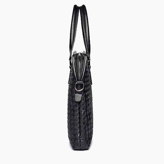 Business Briefcase Men Woven Leather Large Capacity Crossbody Bag Waterproof Handbag Computer Bags