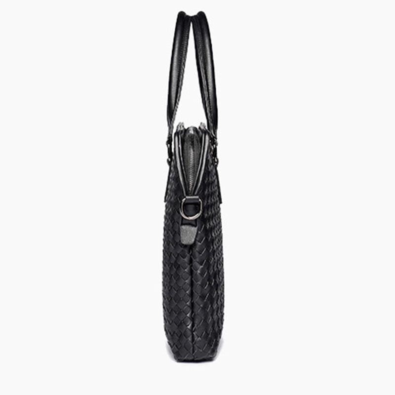 Business Briefcase Men Woven Leather Large Capacity Crossbody Bag Waterproof Handbag Computer Bags