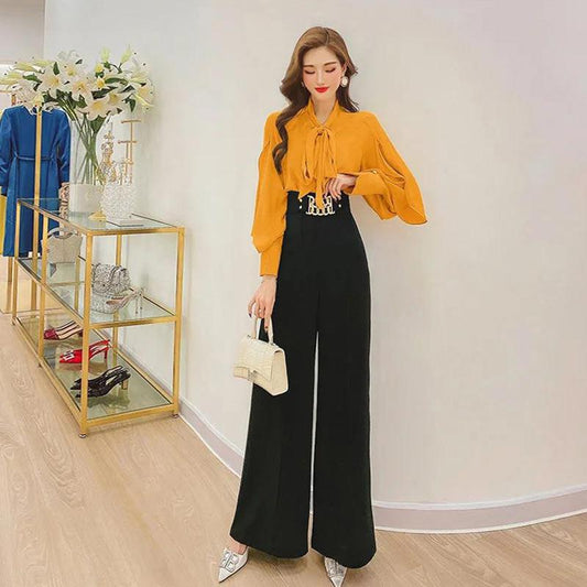 Spring and Summer Thin Flared Pants Women Mopping Trousers Elastic Waist Loose Temperament High Waist Casual Wide-leg Pants
