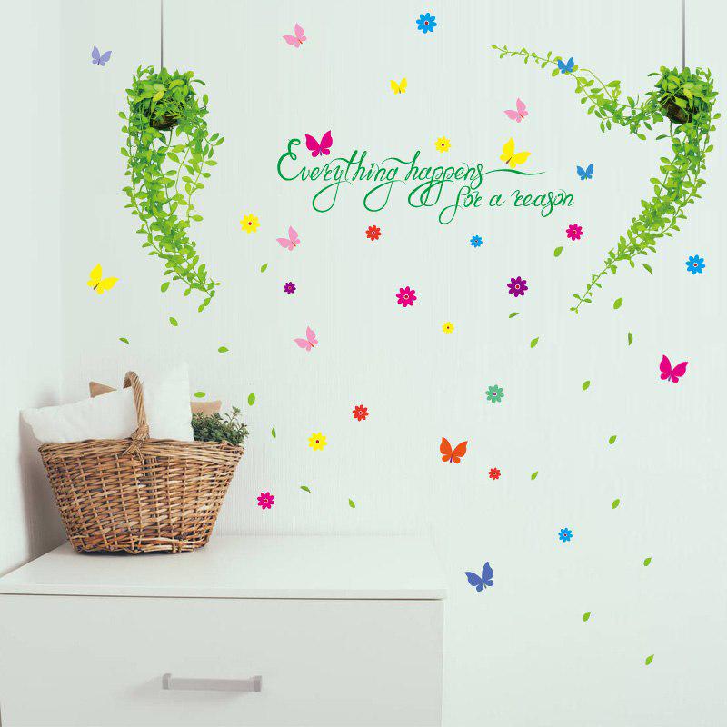 [sticker ]Green Plant Butterfly Wall Stickers Home Decor Living Room Bedroom Kitchen Children Room