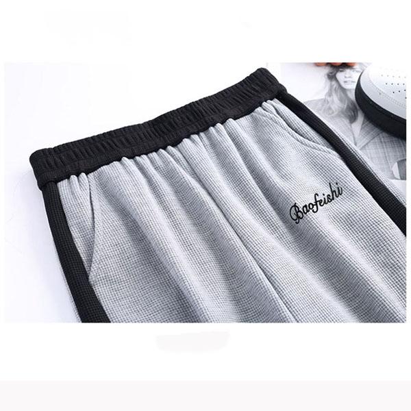 Grey Wide Leg Pants Women's Waffle Loose Sweatpants High Waist Casual Harem Pants Spring and Autumn Straight Pants