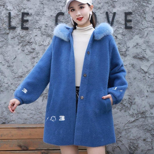 Autumn and Winter Korean Version of Loose Cardigan Thick Long-sleeved Coat Non-shedding Mid-length Sweater