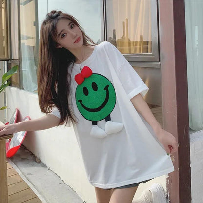 Large Size Top Women's Summer Loose Short Simple Short Sleeve T-shirt