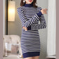 Plush Thick Knitted Bottoming Shirt Winter Striped Half-high Collar Mid-length Korean Loose Female Bag Hip Dress
