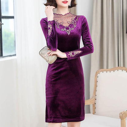 Lace dress long sleeve woman spring and autumn dress woman mid-length plus size skirt
