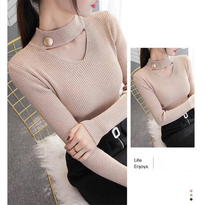 V-Neck Winter Pullover Sweater Knitted Long Sleeves Bright Colors Sweater Thick Warm Femme Jumper