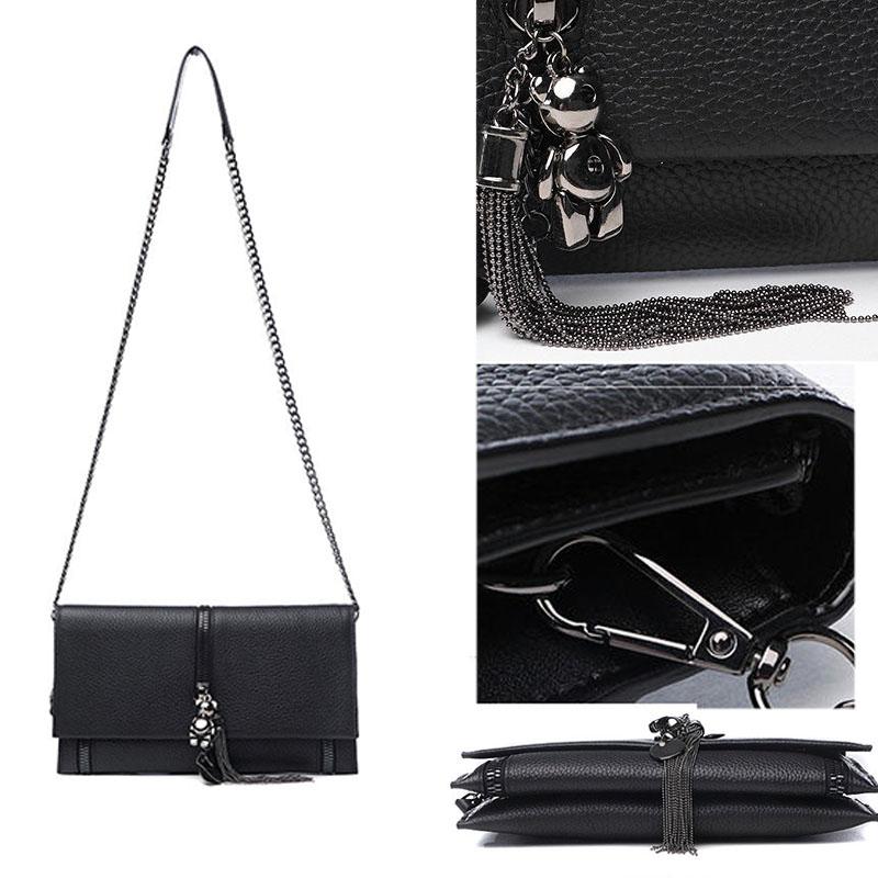 Cowhide Tassel Zipper Women's Clutch Bag Shoulder Bag Ladies Smooth Leather Wedding Evening Banquet Clutch Purse Elegance Luxury
