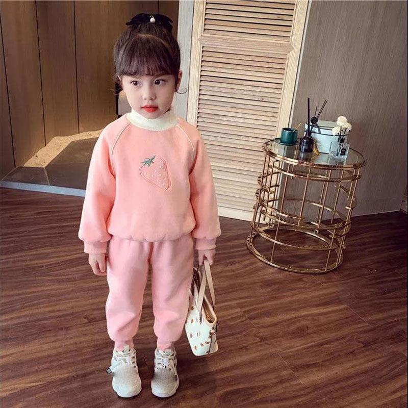 Children's Suit Women Plus Velvet Autumn and Winter Wear Pink Casual Wear 3 To 5 Years Old Two-piece Children's Wear Sets