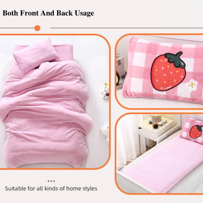 Children's Bed Set Autumn and Winter Double-sided Milk Velvet Three-piece Set Children's Nap Bedding Plus Velvet Thick Quilt Cover Pink Princess Style