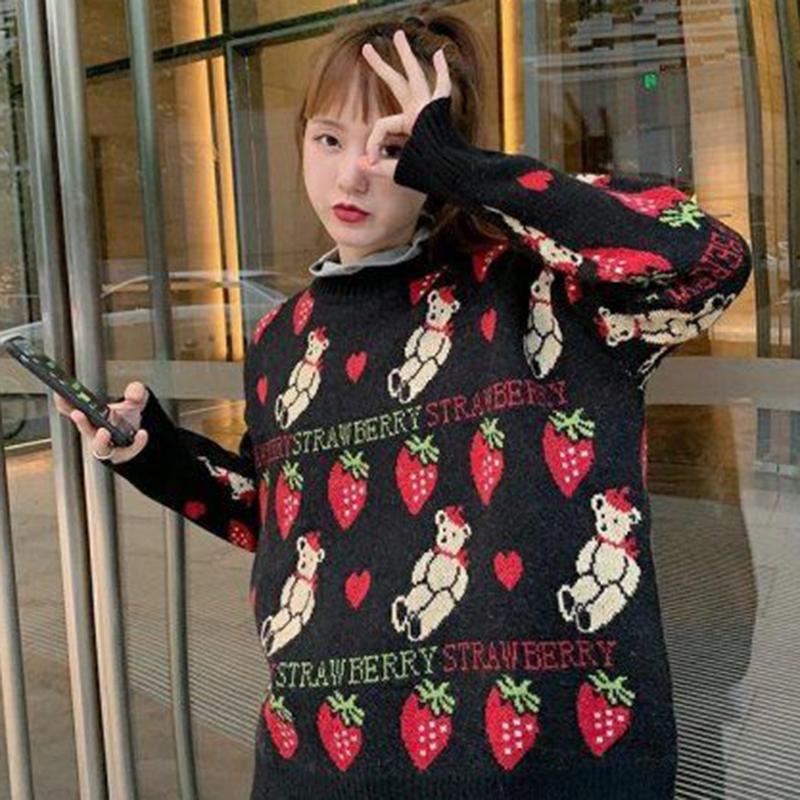 Women Fashion Sweater Casual Knitting Sweater Jacquard Round Neck Pullovers Loose Casual Long Sleeve Sweater Autumn Winter