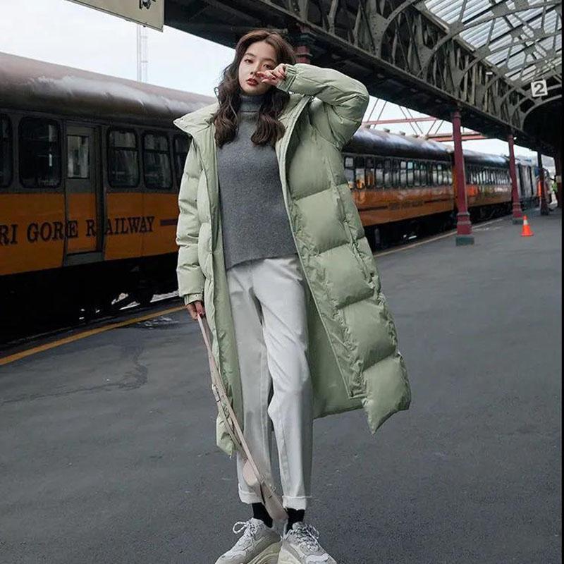 Winter Mid-length Down Jacket Ladies Korean Fashion Thick Warm Hooded Jacket
