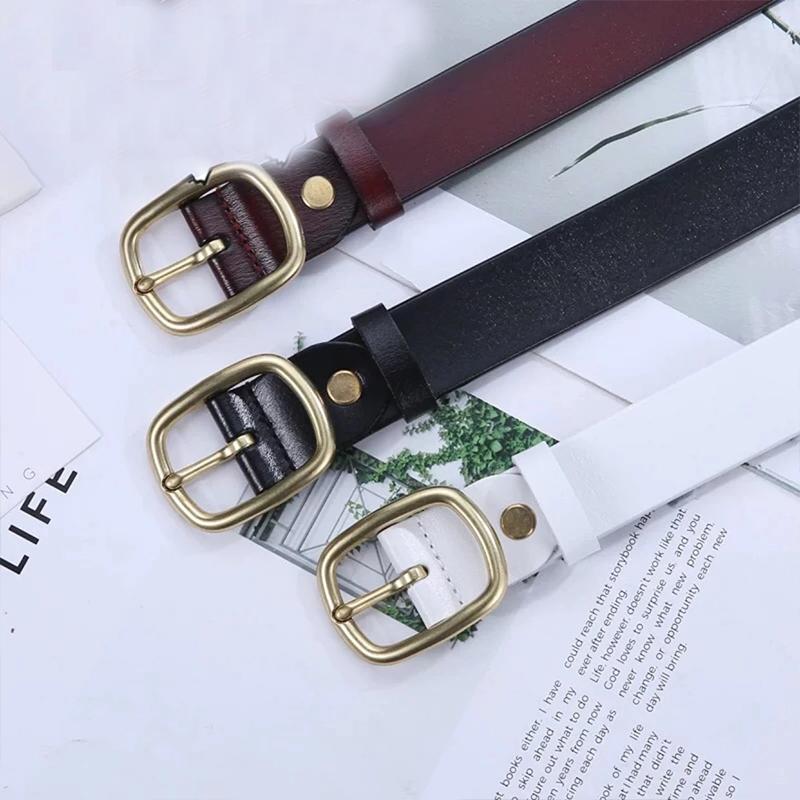 Ladies belt cowhide black belt leather belt student jeans decoration belt girl white belt