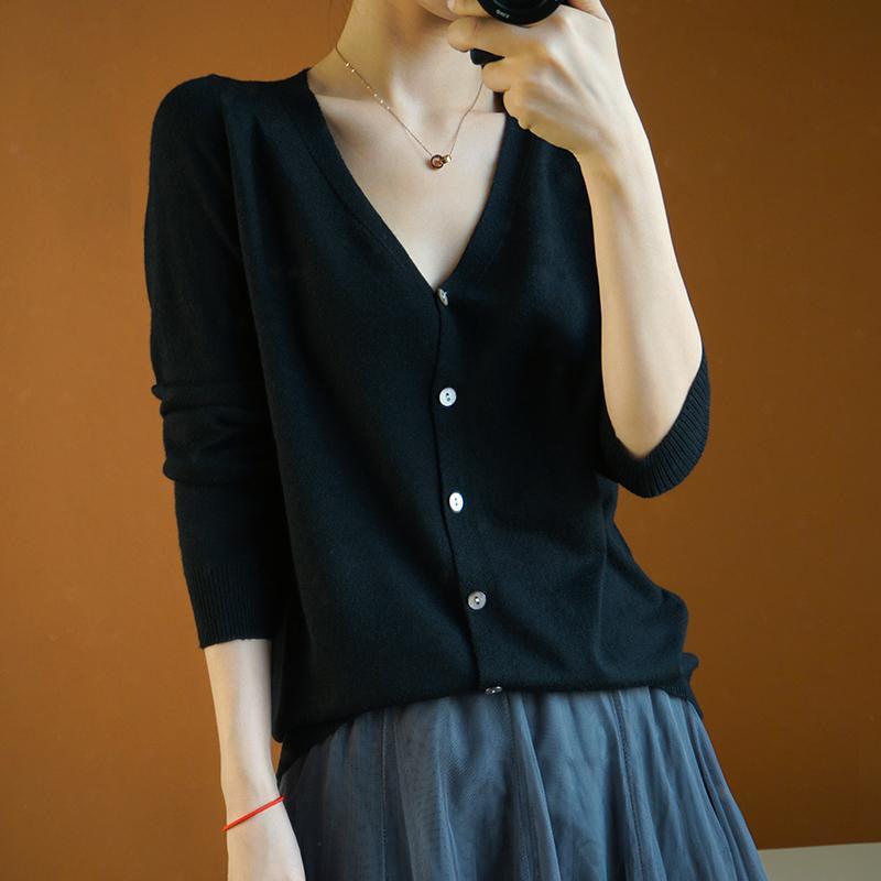 Spring and Autumn Large Size Knitted Sweater Cardigan Long Sleeve Solid Color Jacket Loose Simple Female Top