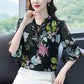 Summer Chiffon Shirt Women's Loose Plus Size Printed Shirt Doll Collar Top