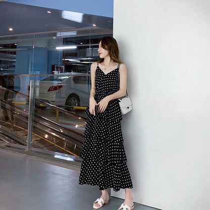 Summer Women Long Dress V-neck Sexy Spaghetti Strap Polka Dot Dress 2020 Beach Party Maxi Dress