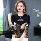 Autumn and Winter Printing Bottoming Shirt Women's Plus Size Casual Sweater Fashion Round Neck Printed Sweater