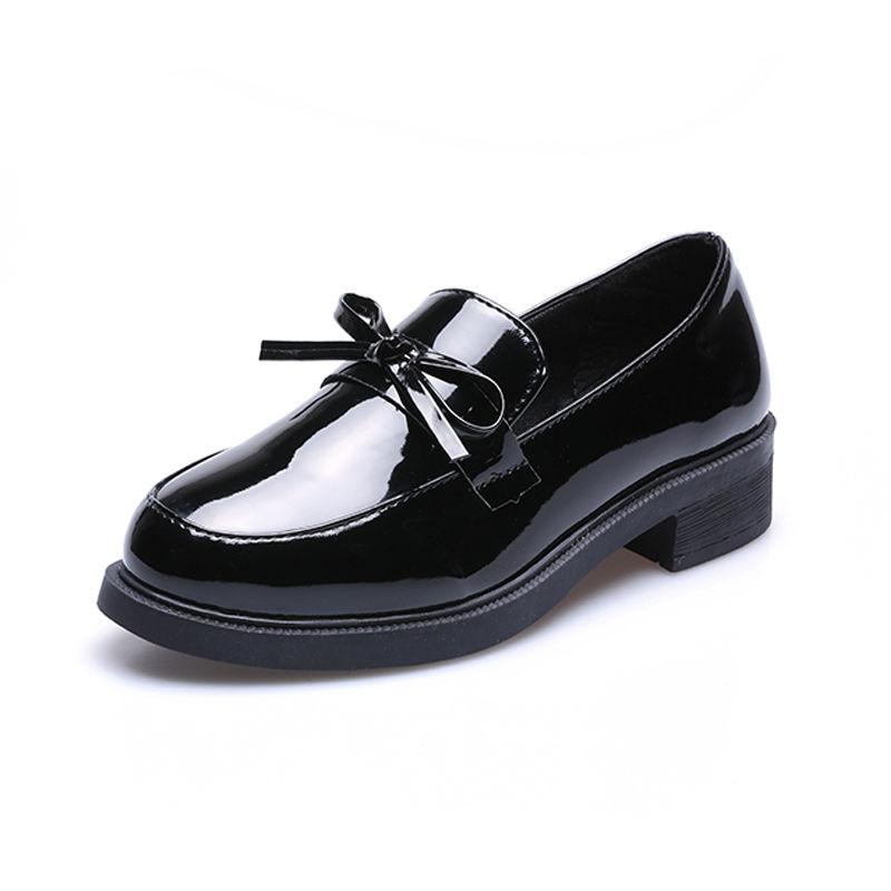 Shiny Small Leather Shoes Female British Style All-match Casual Single Shoes Female Bowknot Social Work Female Shoes Soft Leather