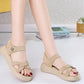 Women's Thick-soled Leather Sandals Summer Student Platform Casual Shoes Velcro Mid-heel Soft-soled Sandals Beach Shoes