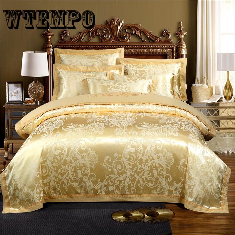 4pcs  Home Textile Jacquard Bedding Set King Queen Luxury Satin Silk Quilt/duvet Cover Bedlinen