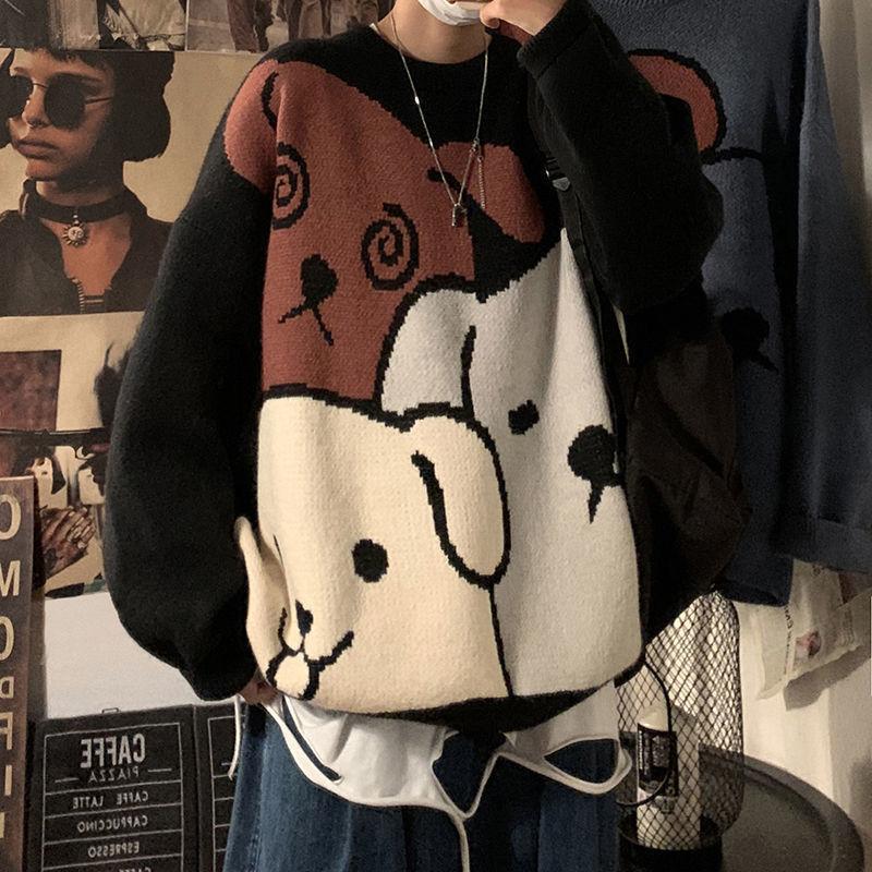 Men's Sweater Autumn and Winter Thickening Round Neck Pullover Sweater Tide Slim Warm Sweater Bottoming Shirt Youth Shirt