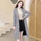 Women's Jackets & Coats Med-long Plaid Wool & Blends Coat Turn-down Collar Solid Cotton-padded Parka