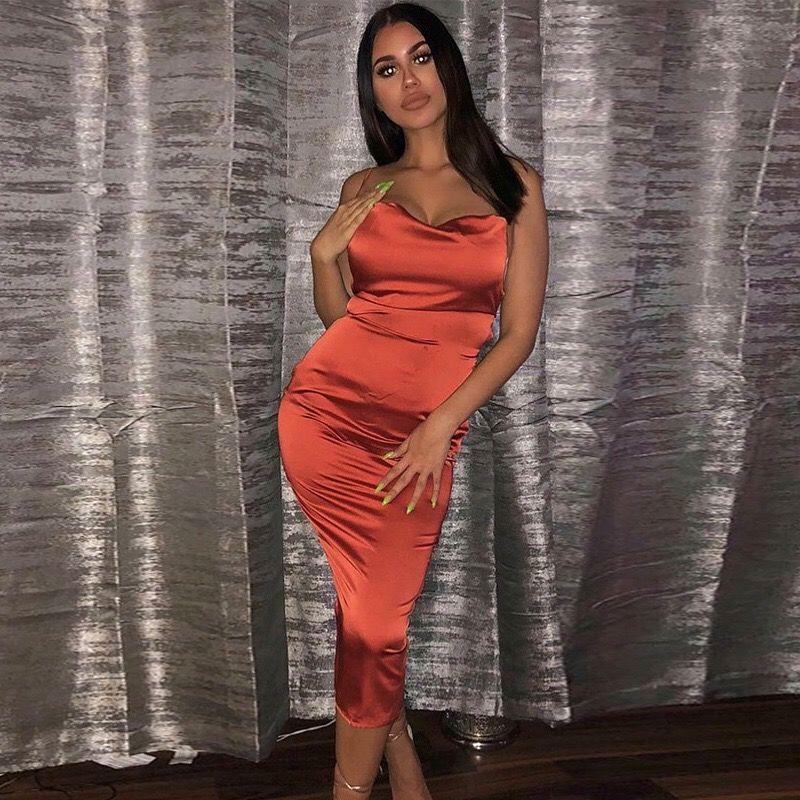 Satin Lace Up Summer Women Midi Vintage Backless Elegant Party Outfits Sexy Club Clothes Dress Robe