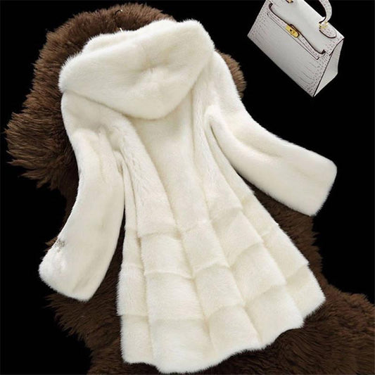 Winter Women Faux Fur Coat Female Long Coat Blends Woolen Elegant Autumn Jacket for Ladies