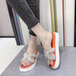 Sandals and slippers women wear summer flat bottom pearl rhinestone slippers net red wild word drag