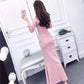 Women Elegant Long Sleeve Patchwork Casual Party Work Office Fitted Stretch Slim Bodycon Dress