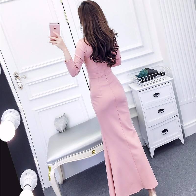 Women Elegant Long Sleeve Patchwork Casual Party Work Office Fitted Stretch Slim Bodycon Dress